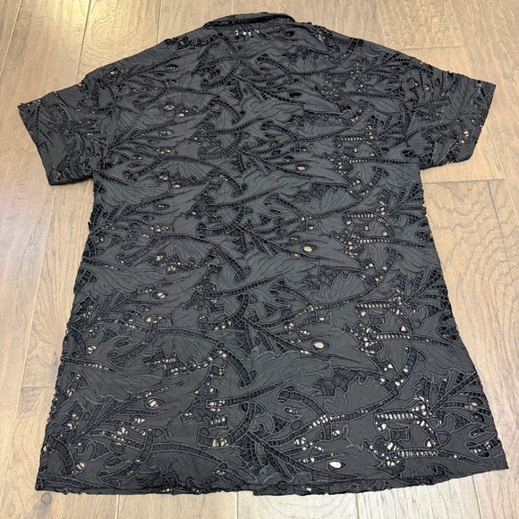 TOPSHOP Black Embroidered Lace Button Down Shirt Top Women US 12 UK L - Picture 6 of 8